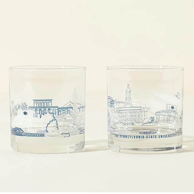 College Cityscape Rocks Glasses - Set of 2